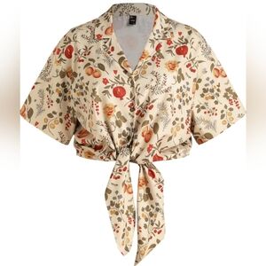 Floral Tie Front Short Sleeve Blouse